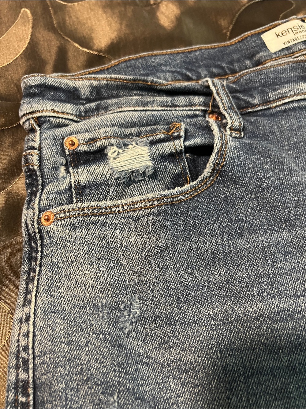 Kensie Allie High Rise Slim Straight Ankle Crop Med. Blue Distressed Jeans 12/31 - Picture 6 of 13